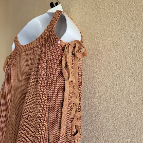 Do+BE Women's Lace Up Open Shoulder Cable Knit Sweater Raw Sieena Size M - Picture 7 of 12